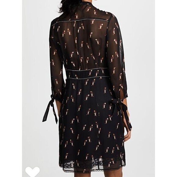New Coach 1941 Penguin Print Tie Neck Knee Length Black Dress NWT Size 6 US - Picture 9 of 14